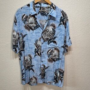 Batik Bay Men Large Blue Hawaiian Short Sleeve Casual‎ Button Down Shirt